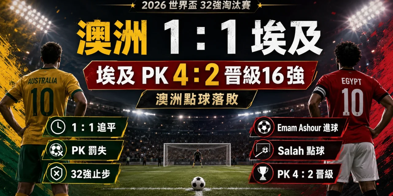 澳洲對埃及賽後:澳洲 1:1 戰平後 PK 大戰落敗,埃及驚險晉級16強